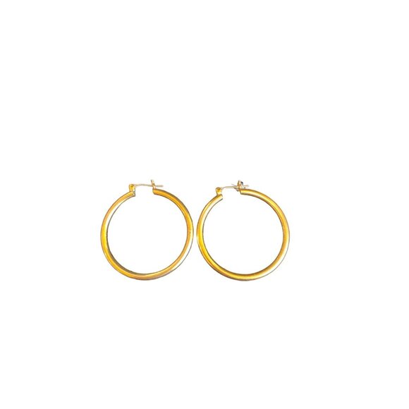 1.25" Hoop Earrings 10K Gold Plated Pierced Tested - Picture 2 of 3